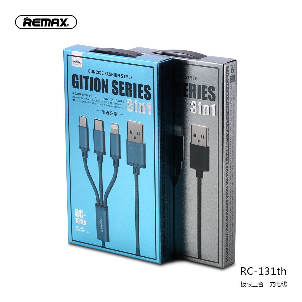 Cáp Sạc Remax 3 Đầu RC-131TH IPHONE - MICRO USB - TYPE C dây dù  FREESHIP