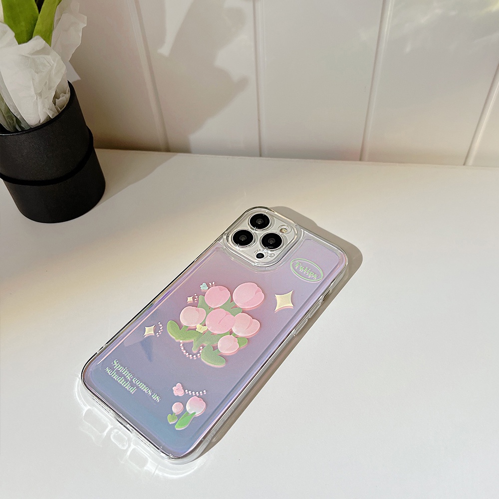 Ốp Điện Thoại acrylic Trong Suốt Chống Sốc Màu laser Hình Hoa tulip Cho iPhone 11 12 13 Pro max mini XS max xr 7 8 se2020 plus