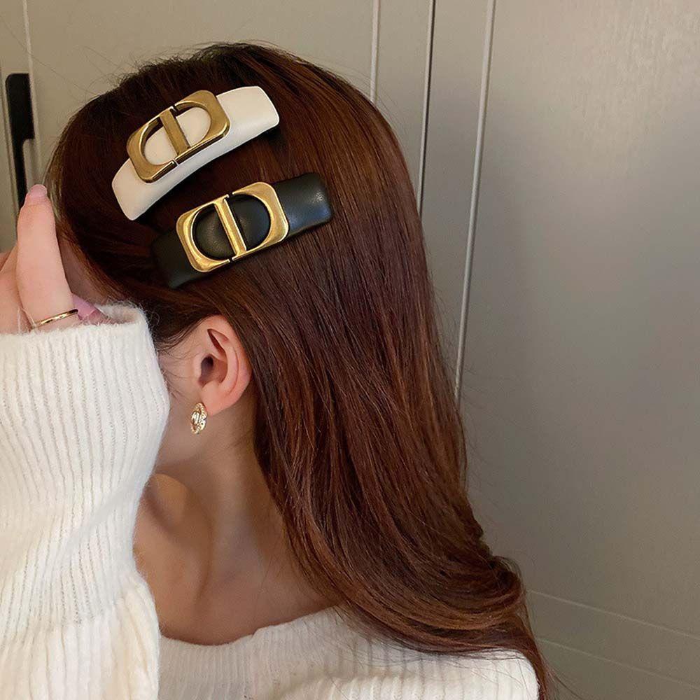 Kẹp Tóc Bằng Xốp Và Da Hình Vuông Phong Cách Hàn Quốc WMES15H