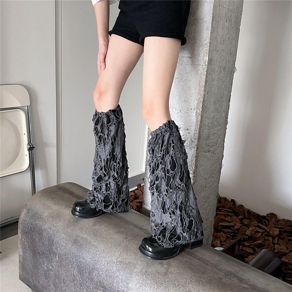 Qqmall Vớ Ống Chân Giữ Ấm Chân Mỏng Màu Trơn Phong Cách Harajuku Lolita Vintage Cá Tính