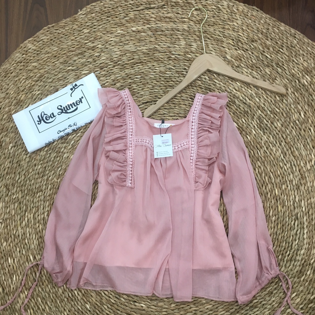 Áo bánh bèo nữ chất voan phối ren cổ vuông kiểu dáng babydoll tiểu thư sang chảnh