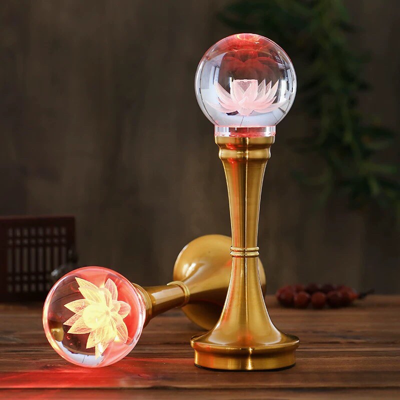 Cây Đèn Led Quả Cầu Hoa Sen Pha Lê trang trí bàn Thờ Phật gặp nhiều may mắn hàng +Video Thật