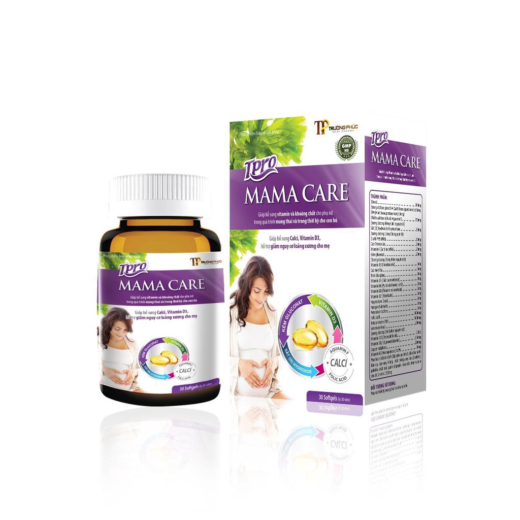 Mama Care - Viên uống bổ sung vitamin tổng hợp cho bầu - Bổ sung canxi, sắt, DHA giúp thai nhi phát triển Hộp 30 viên