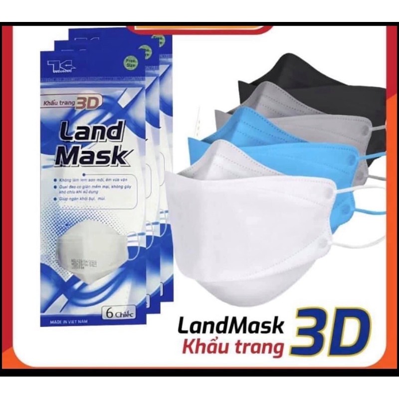 Khẩu Trang 4D Land Mask cao cấp Túi 6 cái hàng cty