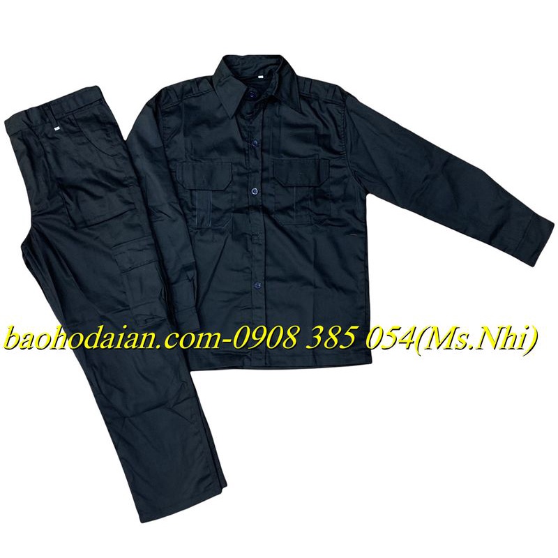 Quần áo vệ sĩ dài tay màu đen vải kaki 65/35 thấm hút mồ hôi- Hình thật