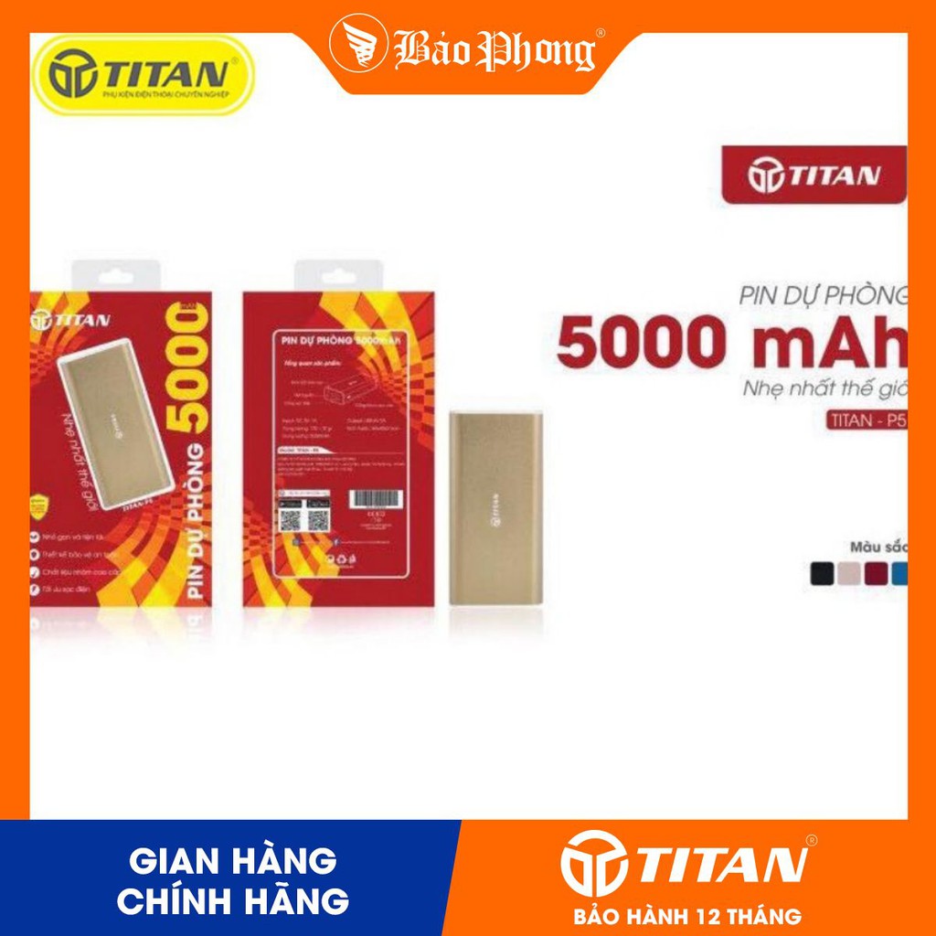 Pin dự phòng TITAN P5 5000 mAh Kim loại cao cấp (BẢO HÀNH 12 THÁNG)