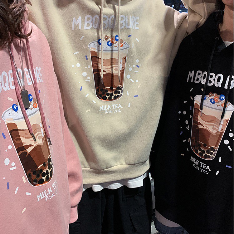 Áo khoác HOODIE MILK TEA, chui đầu form rộng tay phồng có nón Hàn Quốc nam nữ VIVU123STORE   HOD006