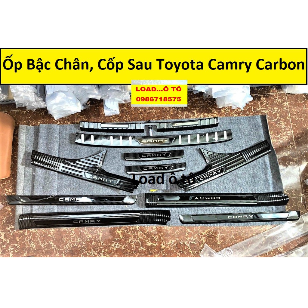 Ốp Bậc Chân, Nẹp Bước Chân Và Cốp Sau Carbon Xe Toyota Camry 2022-2019 Cao Cấp Nhất Thị Trường