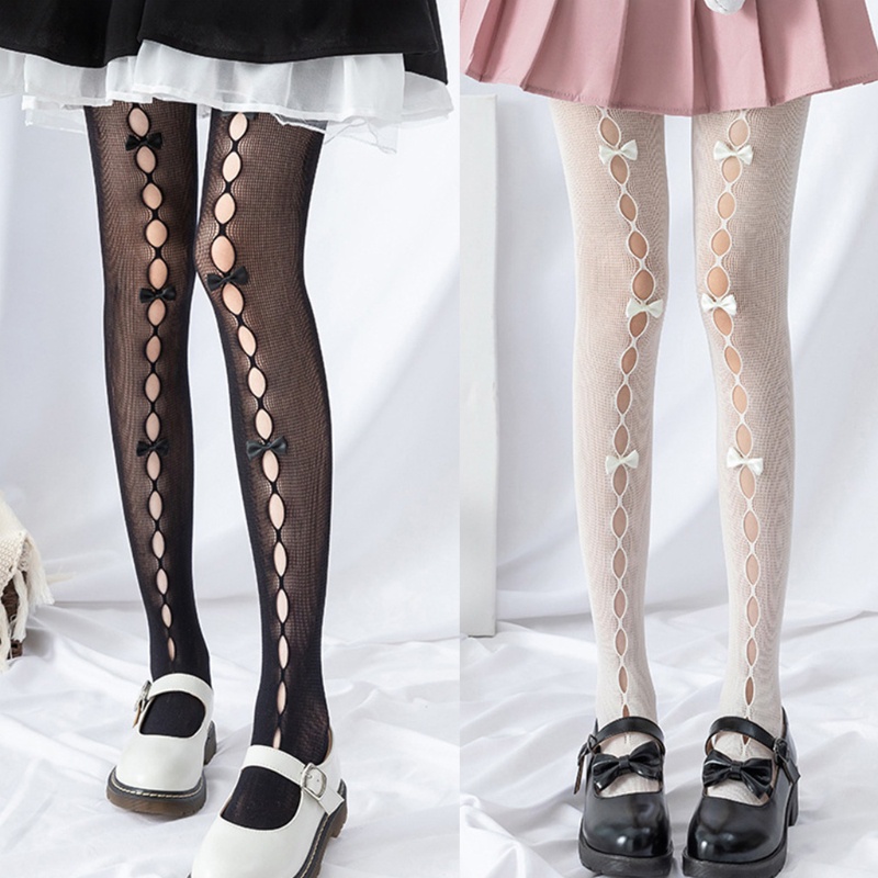 Quần Tất Lưới Đính Nơ Phong Cách Lolita Cho Nữ