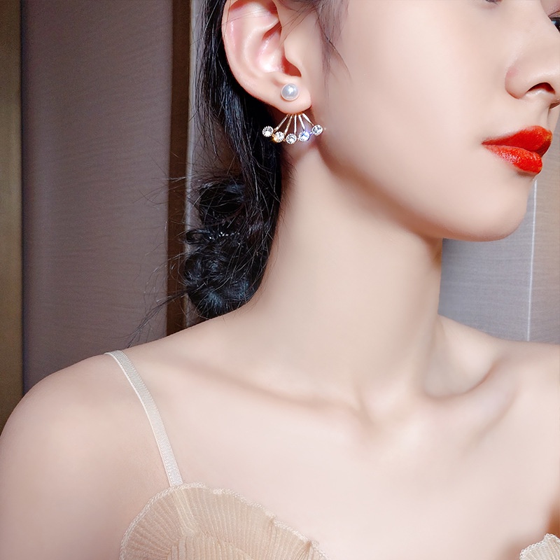 Khuyên Tai Hình Quạt Đính Đá Zircon Siêu Cổ Tích Thời Trang Hàn Quốc Sáng Tạo Cá Tính
