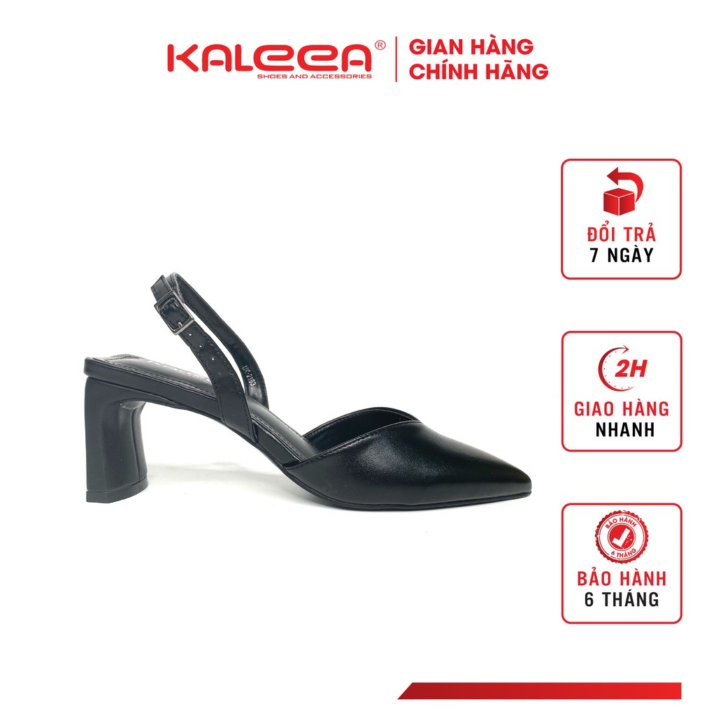 Giày Cao Gót Mũi Nhọn Slingback KALEEA Phối Dây Quai Sau Hở Gót Màu Đen Cao 6cm UK2103