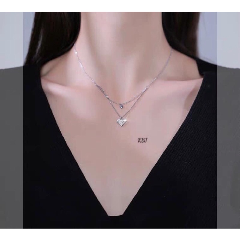 dây chuyền nữ ,dây kép có ảnh mẫu đeo thực tế