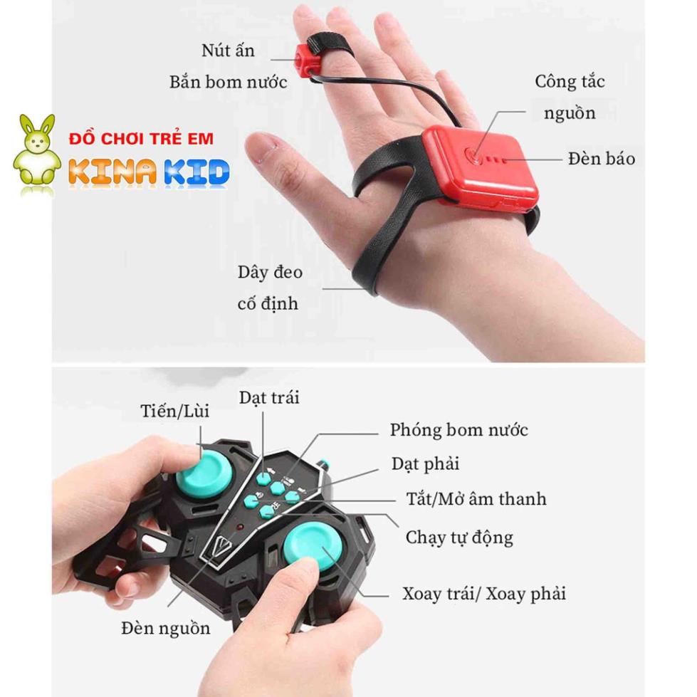 Xe Tăng Điều Khiển Từ Xa Bằng Cảm Biến Đeo Tay Và Remote 2.4Ghz Tank Fight, Xoay 360 Độ, Bắn Đạn Nước
