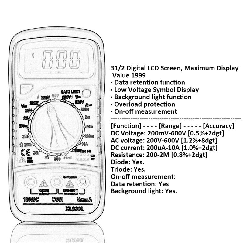 Đồng hồ đo điện áp Ac Dc Lcd Xl830L