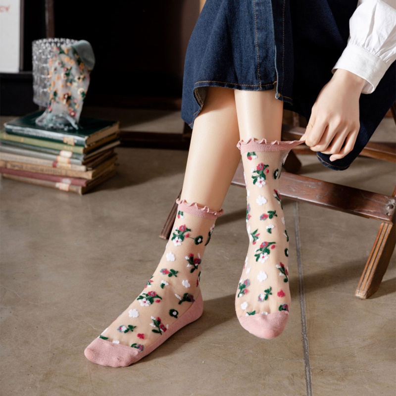 Xiangbao Vớ Cotton Pha Lê Siêu Mỏng Họa Tiết Hoa Nhiều Màu Sắc Ngọt Ngào Thời Trang Mùa Hè Cho Nữ