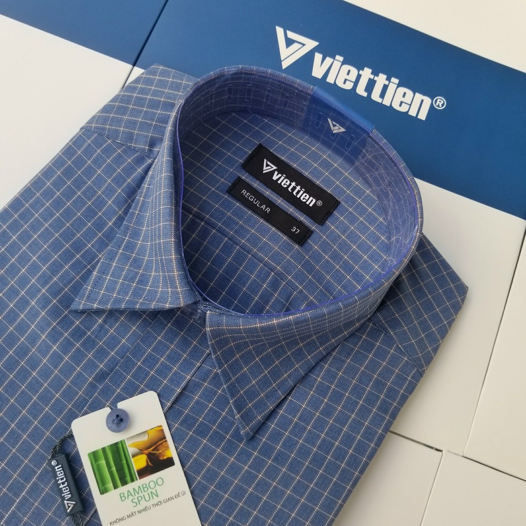Aó sơ mi nam Việt Tiến ngắn tay mã  1Q0906NRY chính hãng ,cao cấp - form suông REGULAR - tà bầu ,họa tiết .SHOP HỨA