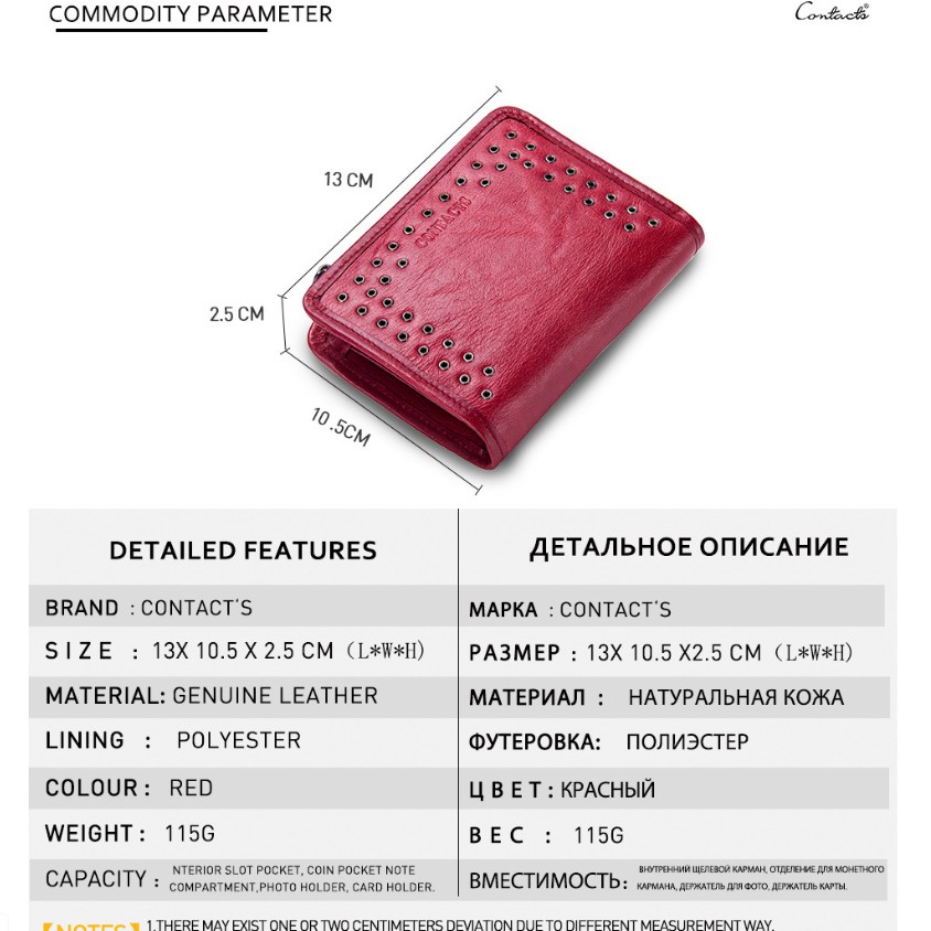 2022 Contac N2135 - Bảo Hành 2 Năm - Bóp Ví Vuông Nam Nữ Bỏ Da Ngựa Điên Women Wallet Genuine Bò - Nam Nữ