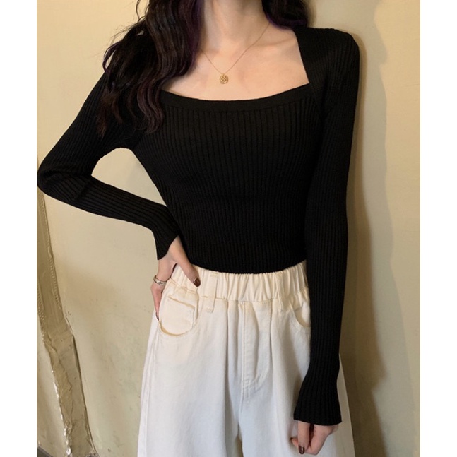 [Hàng Quảng Châu] SP267 Áo len tăm nữ cổ tam giác