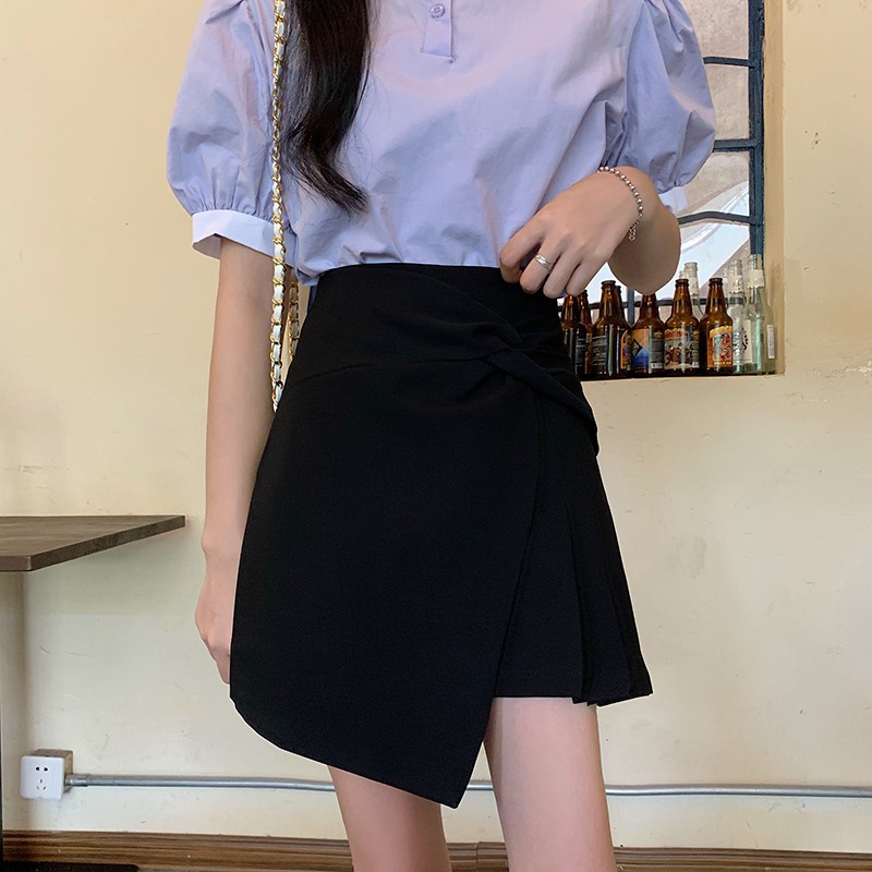 Chân váy chữ A eo cao màu trơn phối xếp ly trẻ trung | BigBuy360 - bigbuy360.vn