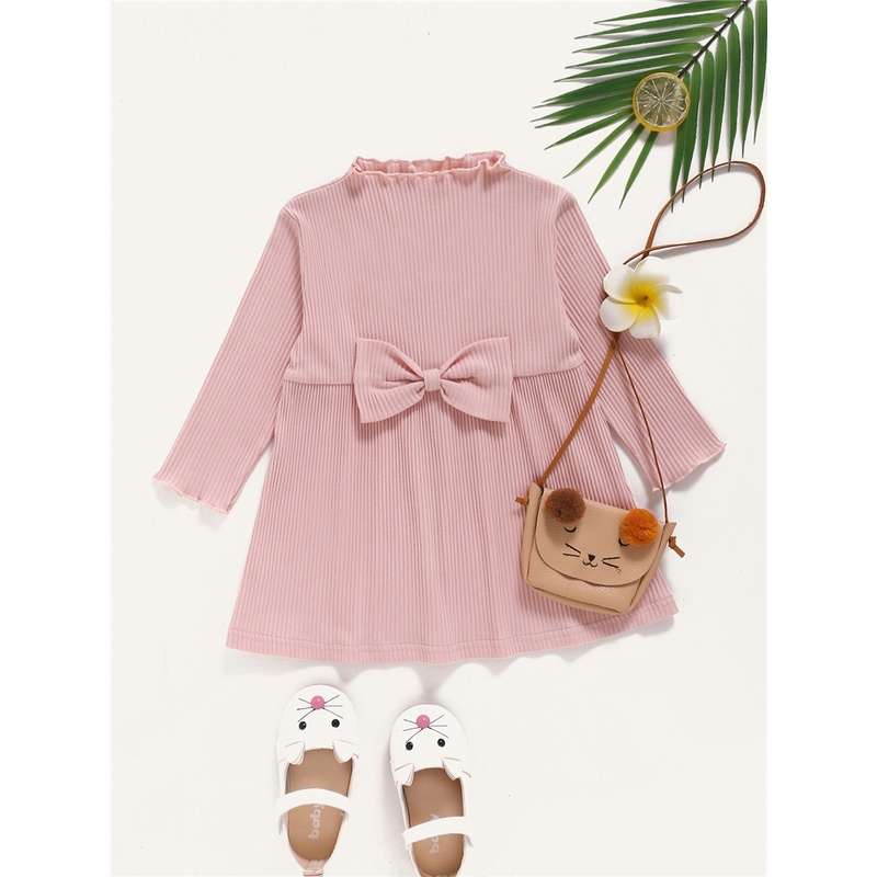 Đầm dự tiệc Mikrdoo vải cotton màu hồng dài tay thời trang cho bé gái sơ sinh