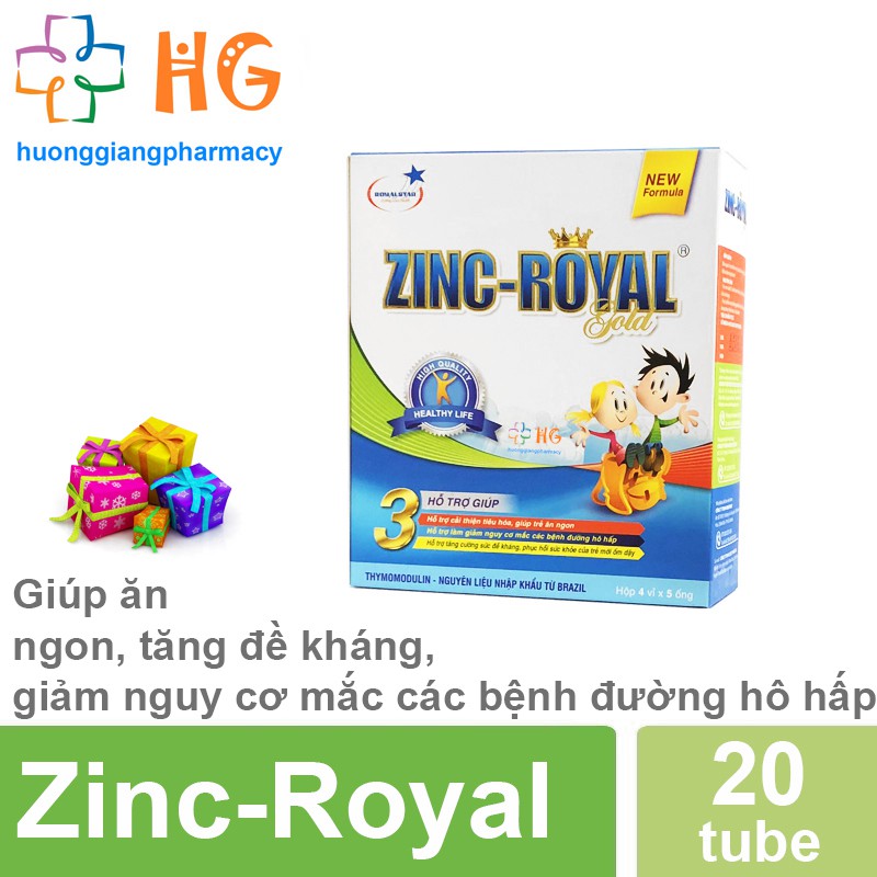 Kẽm Zinc royal gold kẽm cho bé zin c lysine ăn ngon thymomodulin tăng đề kháng cho bé Hộp 20 ống