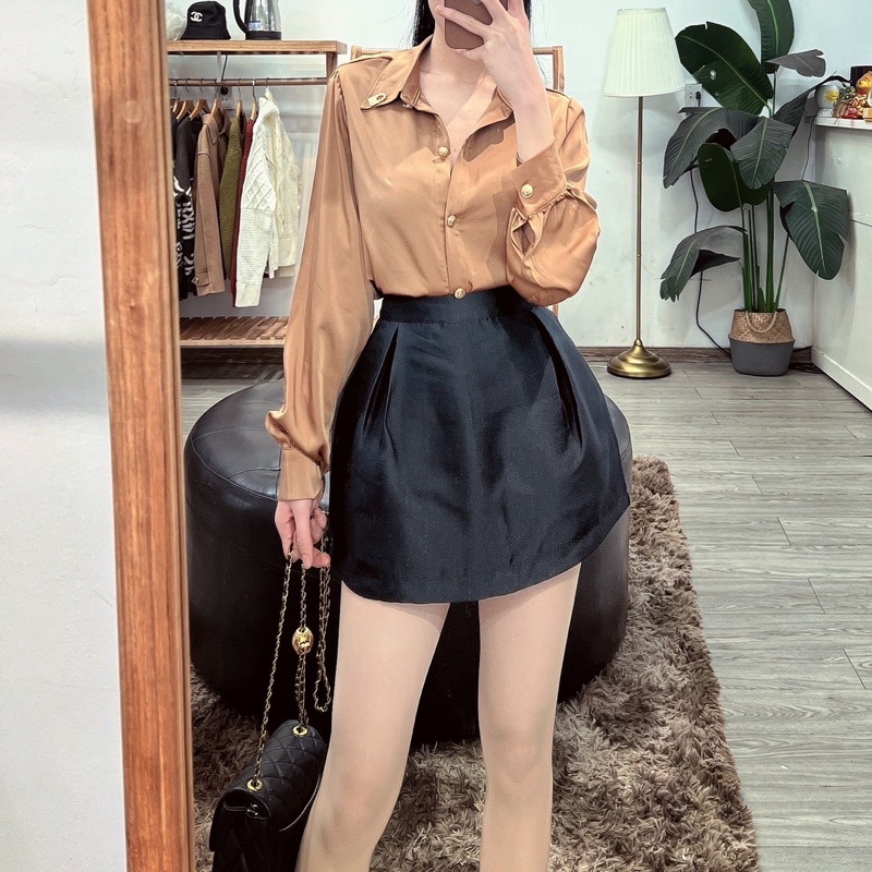 Sơ mi lụa khuy đồng