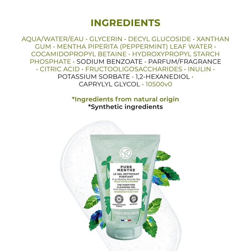 Gel rửa mặt Yves Rocher Pure Menthe Cleansing Gel 125ml Làm sạch hoàn hảo, thanh lọc nhẹ nhàng