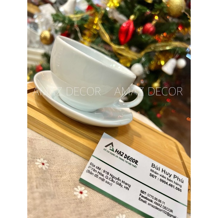 Bộ ly tách cafe Cappuccino 200ml sứ Bát Tràng trắng tinh khôi cao cấp giá tại xưởng
