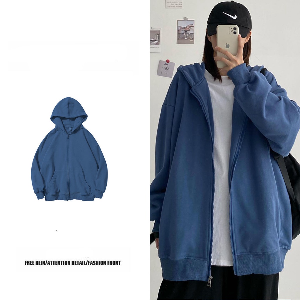 Áo Khoác Hoodie Dáng Rộng Phối Khóa Kéo Thời Trang Xuân Thu Mới 2021