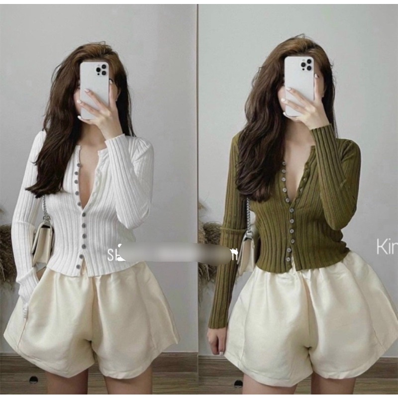 Áo len nhiều khuy ôm body chất tăm gân dày dặn Quảng châu nhiều màu