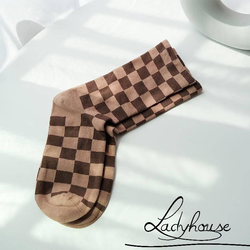 Đôi vớ mềm co giãn họa tiết sọc caro dành cho nam nữ