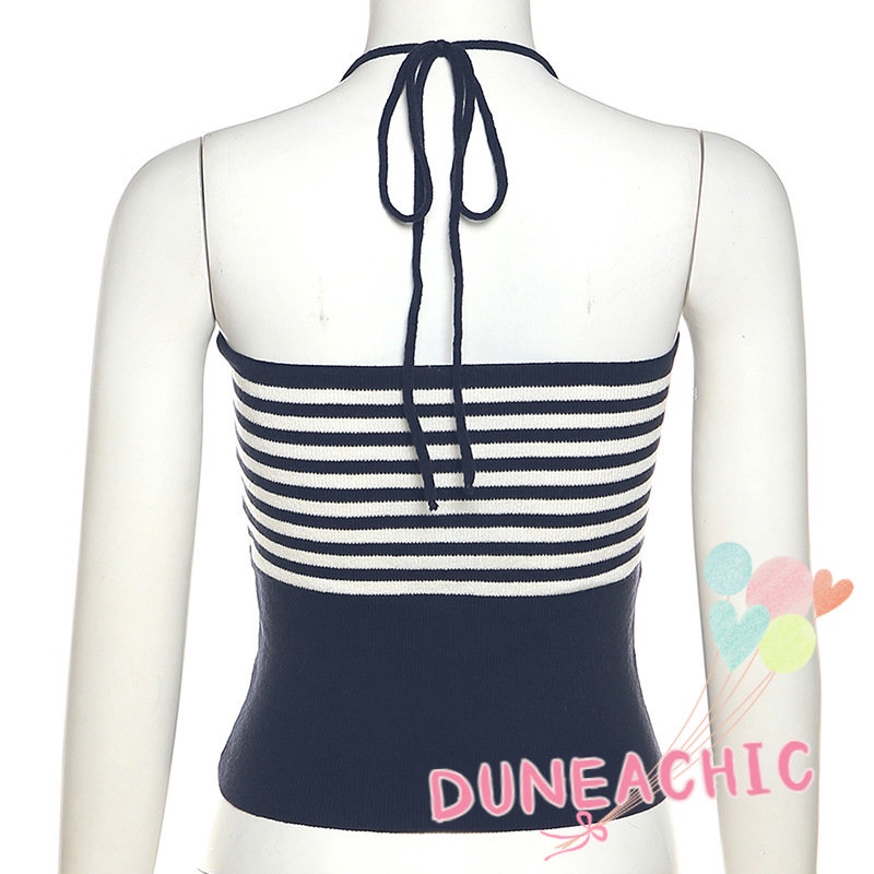 DUNEA Áo Tank Top Kẻ Sọc Hở Lưng Phong Cách Đường Phố Gợi Cảm Cho Nữ