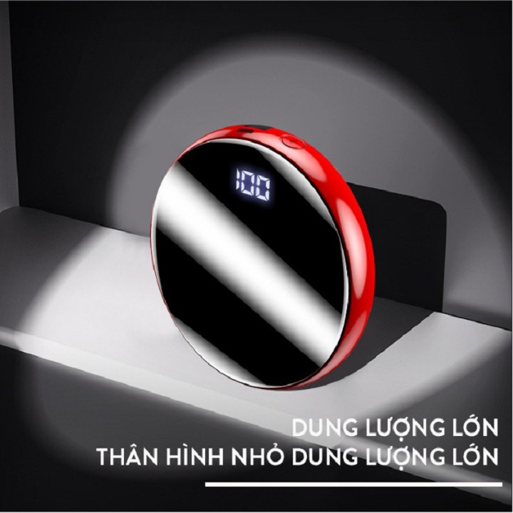 Pin Sạc Dự Phòng, Hình Tròn Dung Lượng 9000mah Nhỏ Gọn Tiện Lợi Sạc Nhanh Màn Led Hiển Thị