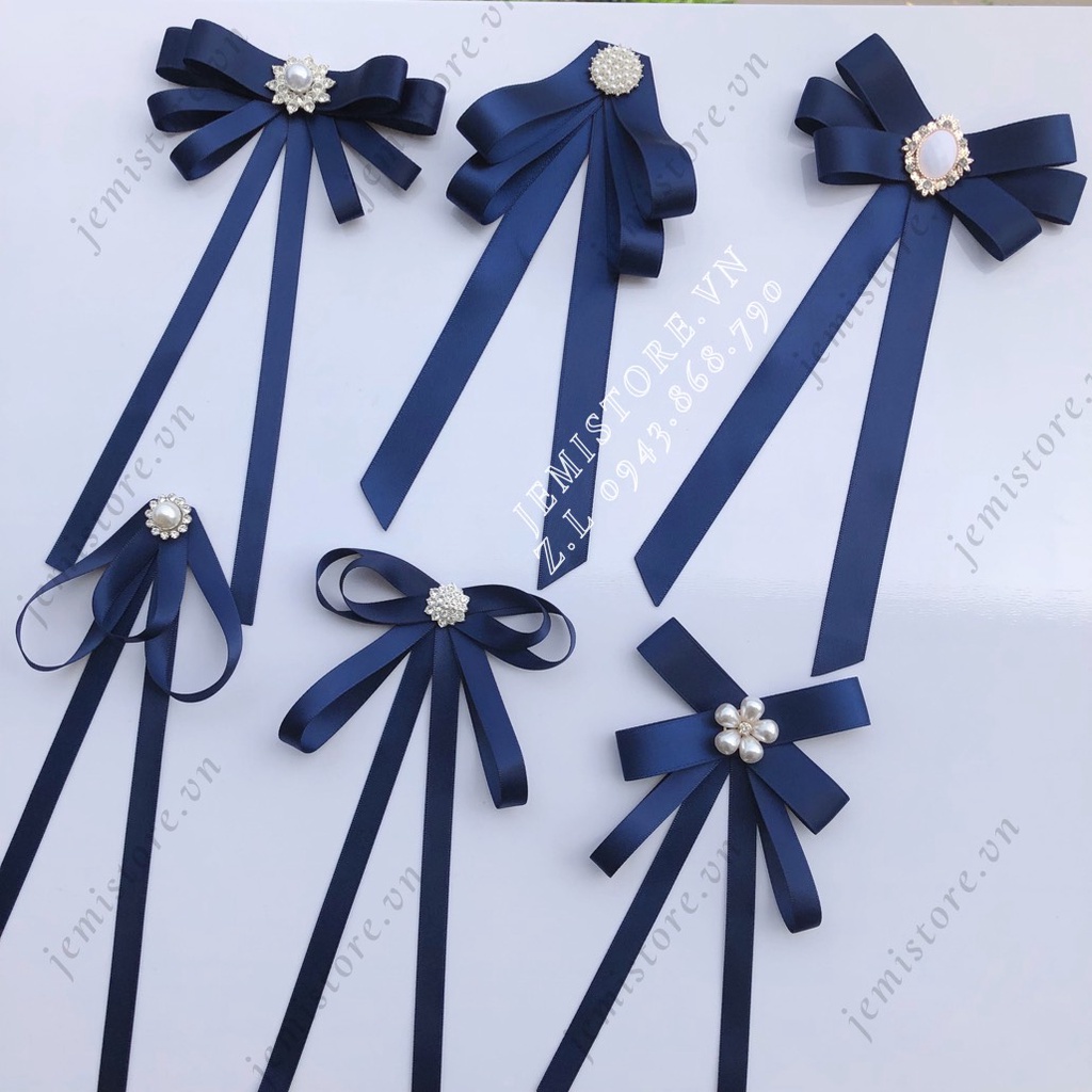 Nơ cài áo, tag cài áo nữ màu navy (nhiều mẫu)