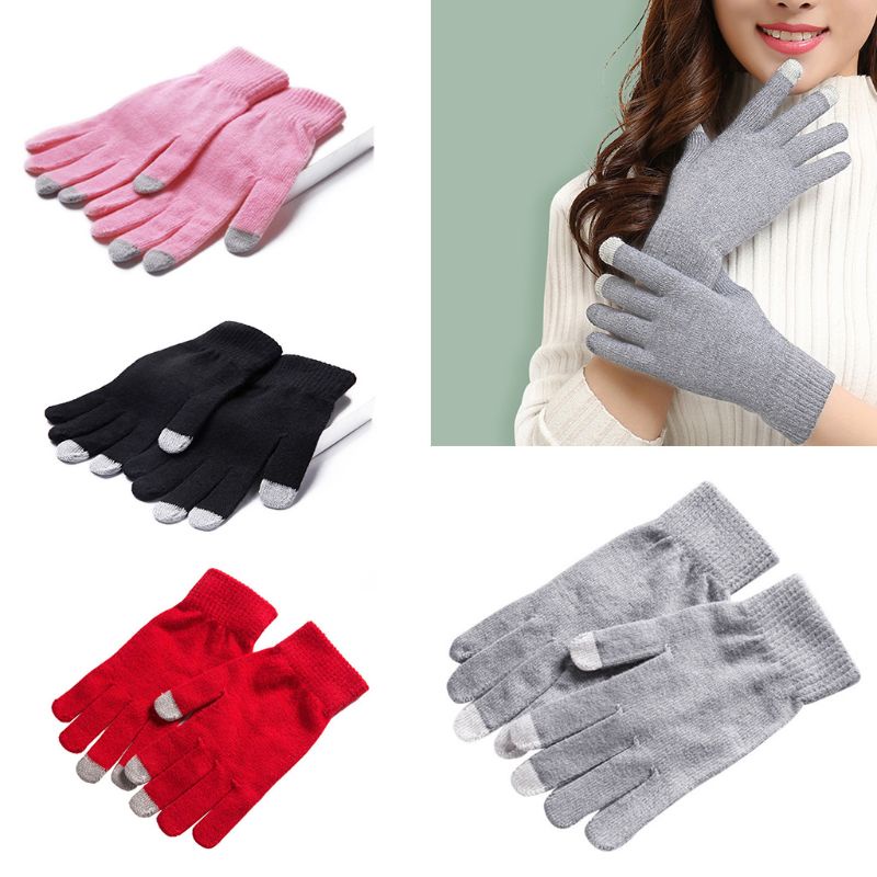 Găng Tay Len Hở Ngón Co Giãn Màu Trơn Giữ Ấm Mùa Đông Có Thể Chạm Màn Hình Cảm Ứng Dành Cho Nữ