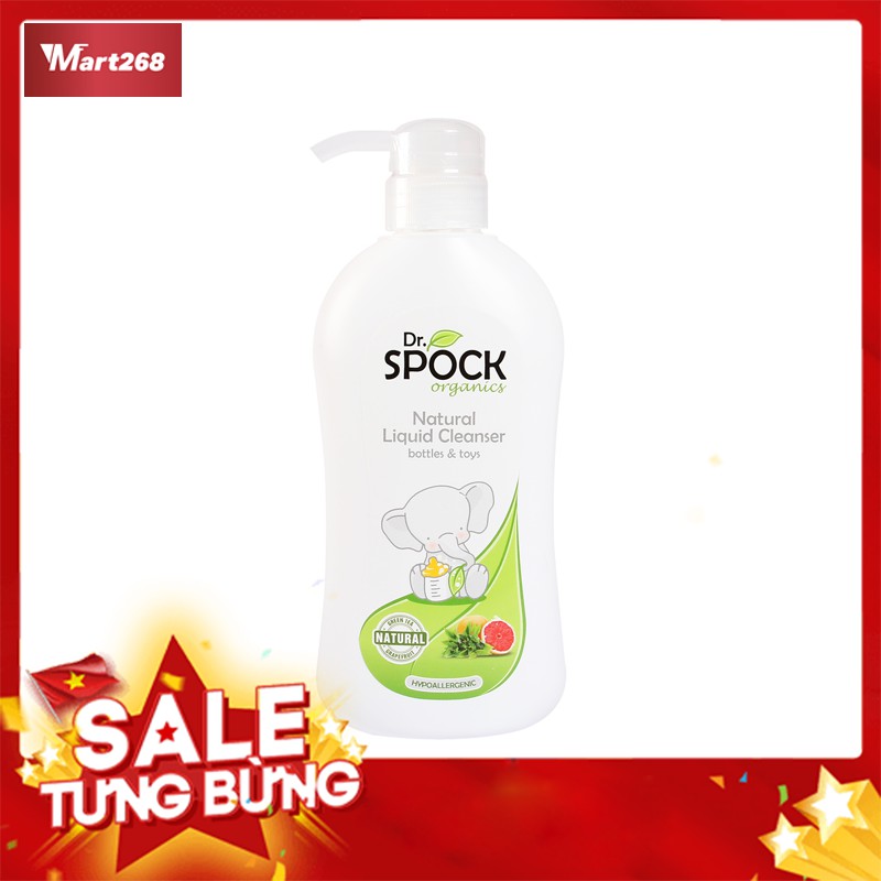 Nước Rửa Bình Sữa Dr. Spock Organic 450ml Chiết Xuất 98.9% Thiên Nhiên An Toàn Ché, Tiện Lợi Cho Mẹ