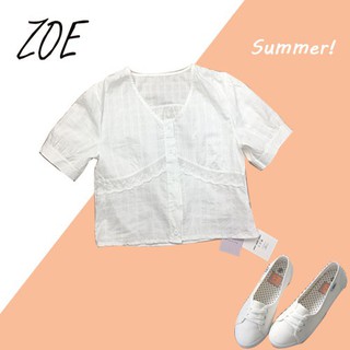 [Ảnh/video thật] Áo sơ mi croptop basic nhấn ren ngực ་