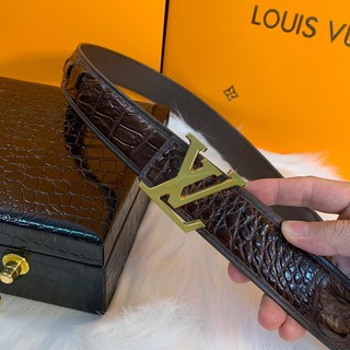 Thắt Lưng Nam LV Da Cá Sấu Mặt Khoá Trơn Phối Viền Màu