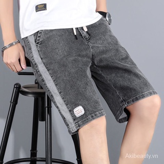 Quần short jean ống rộng lưng thun co giãn màu trơn phong cách Hàn Quốc thời trang mùa hè cho nam size S-4XL 3K8r