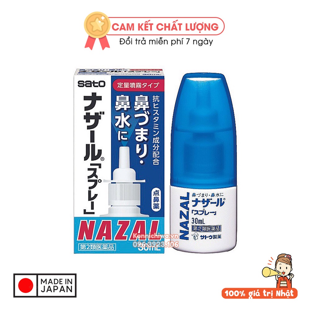 [Chính Hãng] Xịt mũi Sato NAZAL Nhật Bản 30ml | Xịt giảm nghẹt mũi, sổ mũi, viêm xoang cho trẻ từ 7 tuổi và người lớn