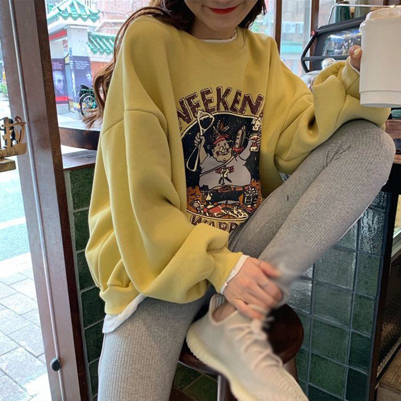 Áo nỉ nữ dài tay cổ tròn thời trang Hàn