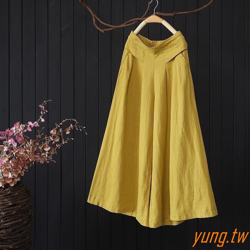 Quần Dài Vải Lanh Cotton Ống Rộng Cỡ Lớn Thoải Mái