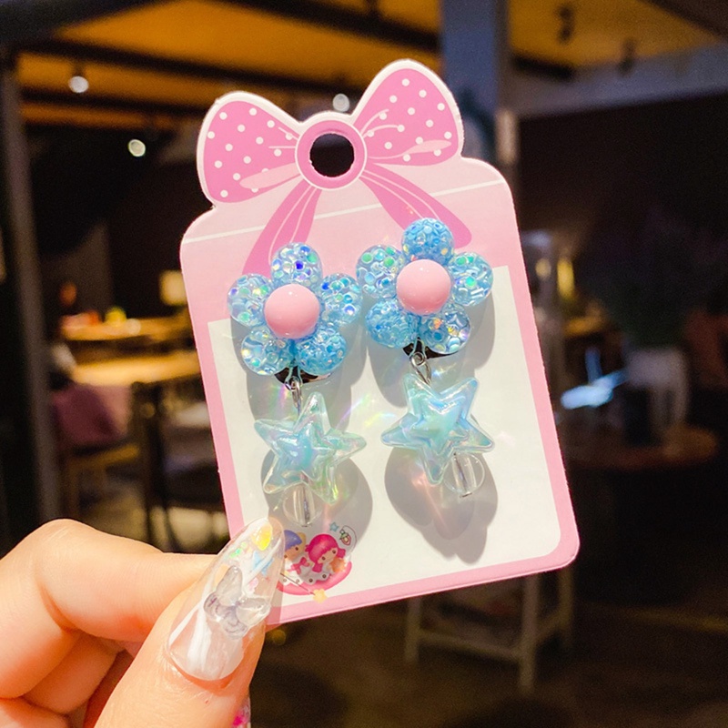 Khuyên Kẹp Vành Tai Không Lỗ Bằng Nhựa Resin Họa Tiết Hoạt Hình Dễ Thương Cho Bé Gái