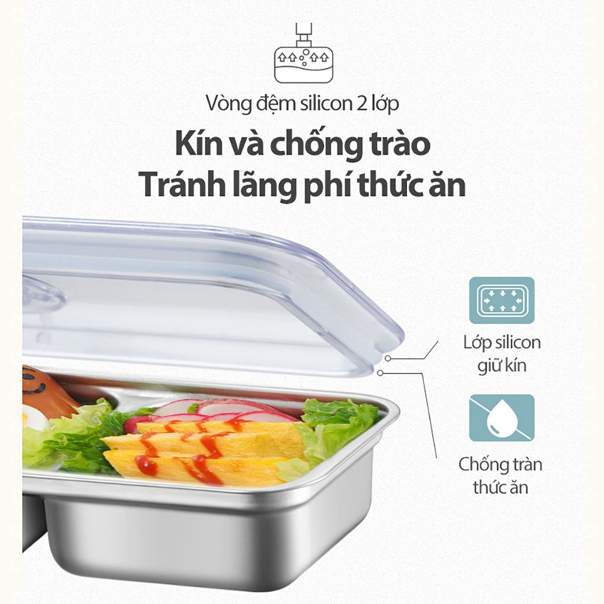 Hộp cơm cắm điện Bear DFH-B10J2, 2 khay Inox, dung tích 1000ml, công suất 270W nấu cơm hấp thức ăn - KitchenMart