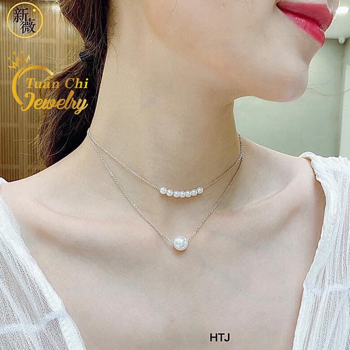Vòng Cổ Bạc- Dây Chuyền Nữ Dáng Choker Đính Ngọc Cá Tính, Thời Trang Hàn Quốc