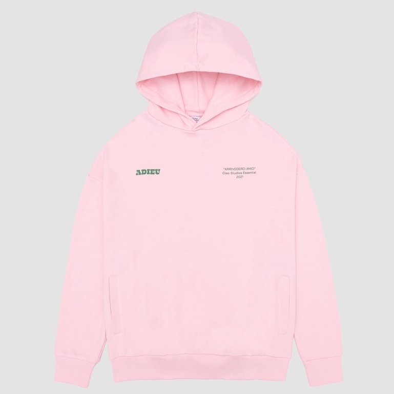 Áo dài có mũ dáng rộng unisex CIAO Pink Adieu Essential Hoodie