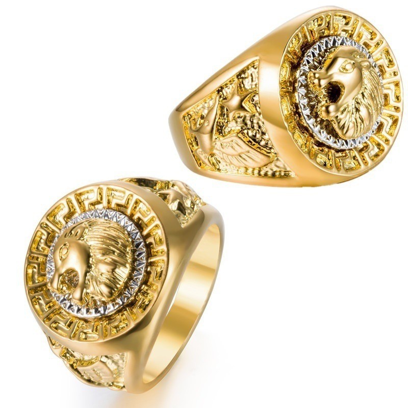 Nhẫn thép không gỉ đầu sư tử phong cách Retro cho nam giới