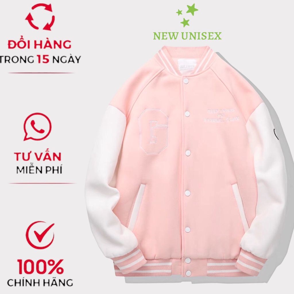 Áo Khoác Bomber Nam Nữ Nỉ Chữ G Phối Tay Trắng Hot Trend