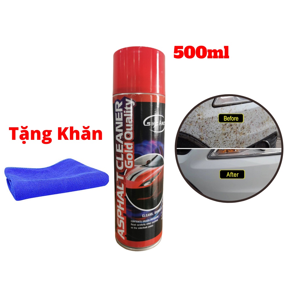 Chai Xịt Tẩy Nhựa Đường ,Tẩy Băng Keo Đa Năng SOCARE ASPHALT CLEANER 500ml Tặng Khăn