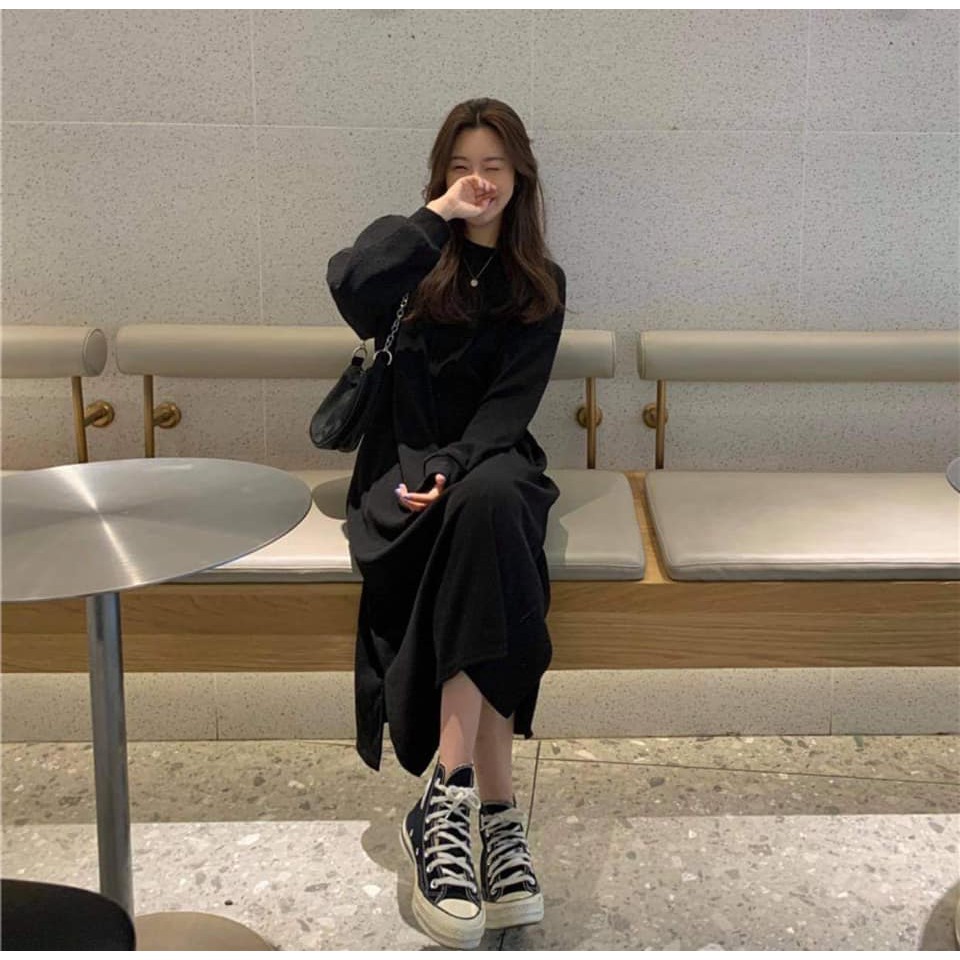 Váy Len đen basic mùa thu đông đơn giản cá tính HOT 🎀 Váy Len Dáng Thụng Ulzzang | BigBuy360 - bigbuy360.vn